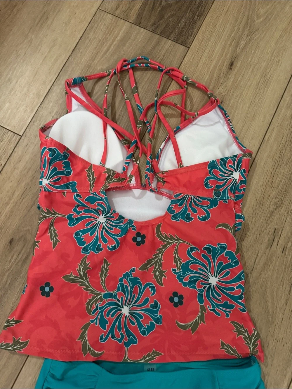 Cupshe NWOT S coral aqua Floral  ruched sexy Tankini set